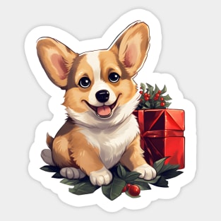 Christmas Happy Corgi with holly and gift Sticker